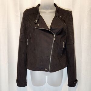 Jou Jou Suede Zip Up Black Asymmetrical Moto Jacket Size L